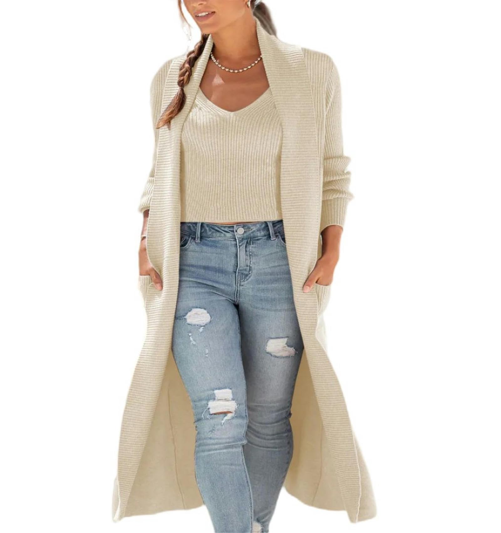 Conjunto de Dos Piezas de Jersey Holgado de Punto con Chaqueta Cortavientos y Tirantes