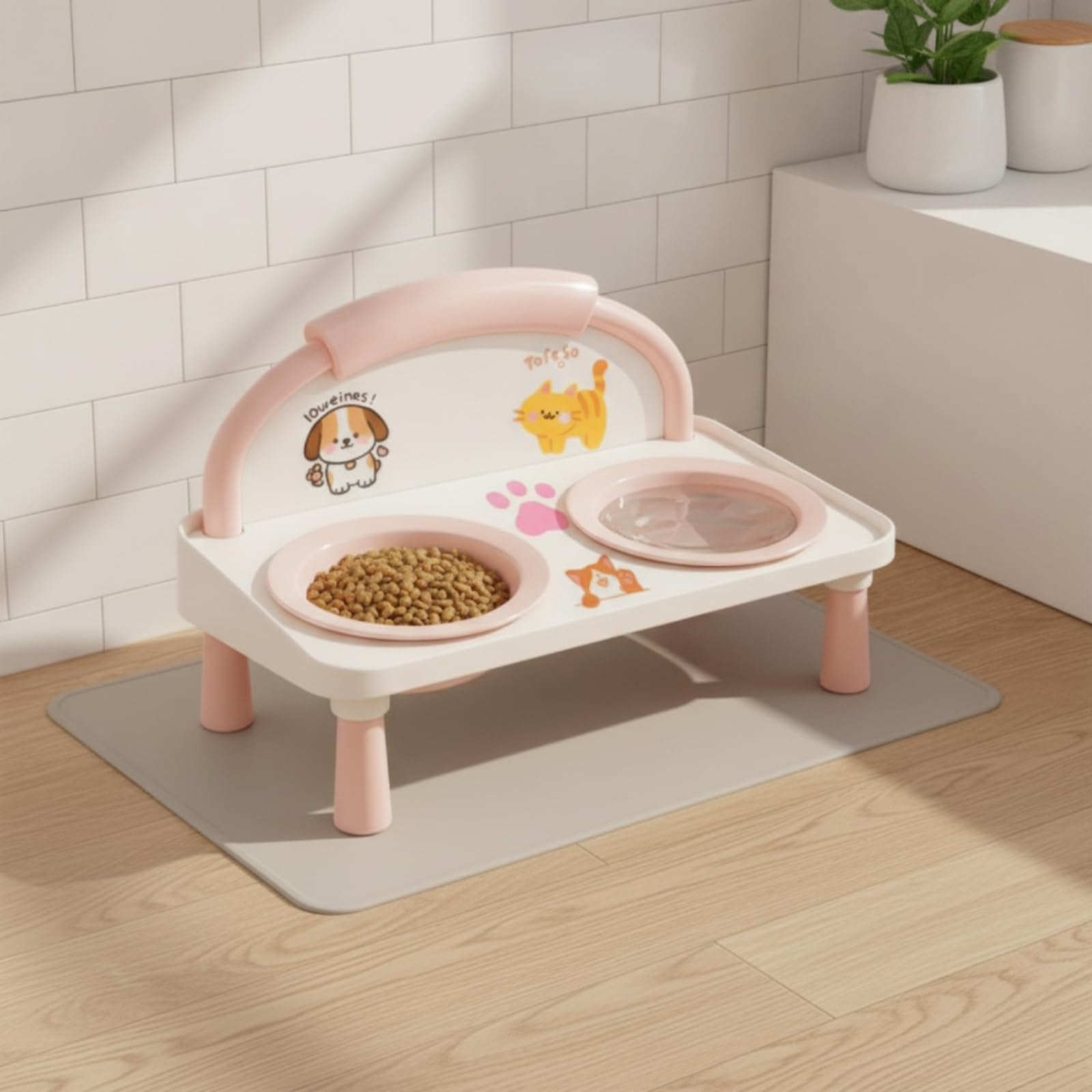 Baoblaze Ciotola Industriale Ciotola Mangiatoia Supporto Rialzato Ciotole Doppie Antiscivolo Ceramica Smaltata Facile da Pulire Stabilità Migliorata Adatta per, Pink