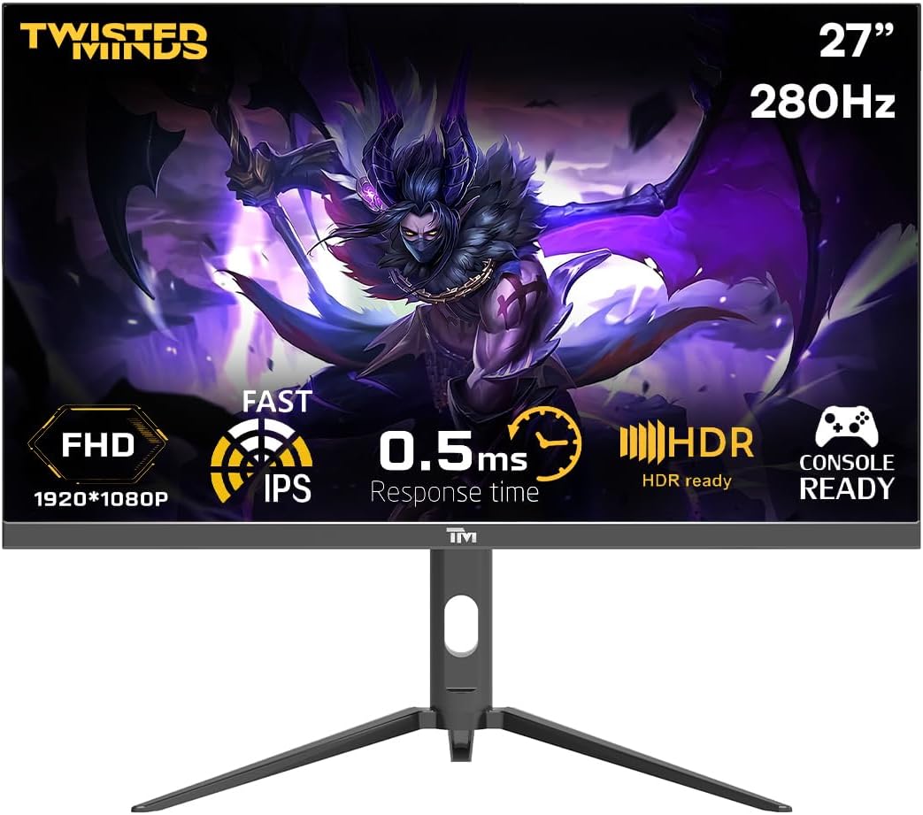 TWISTED MINDS TM27FHD280IPS Supreme Series, Flat 27 Inch, 1920x1080p FHD IPS Panel, 280Hz Refresh Rate, HDMI 2.1, 0.5 Response Time, HDR Black Gaming Monitor, شاشه قيمنق 27 بوصة