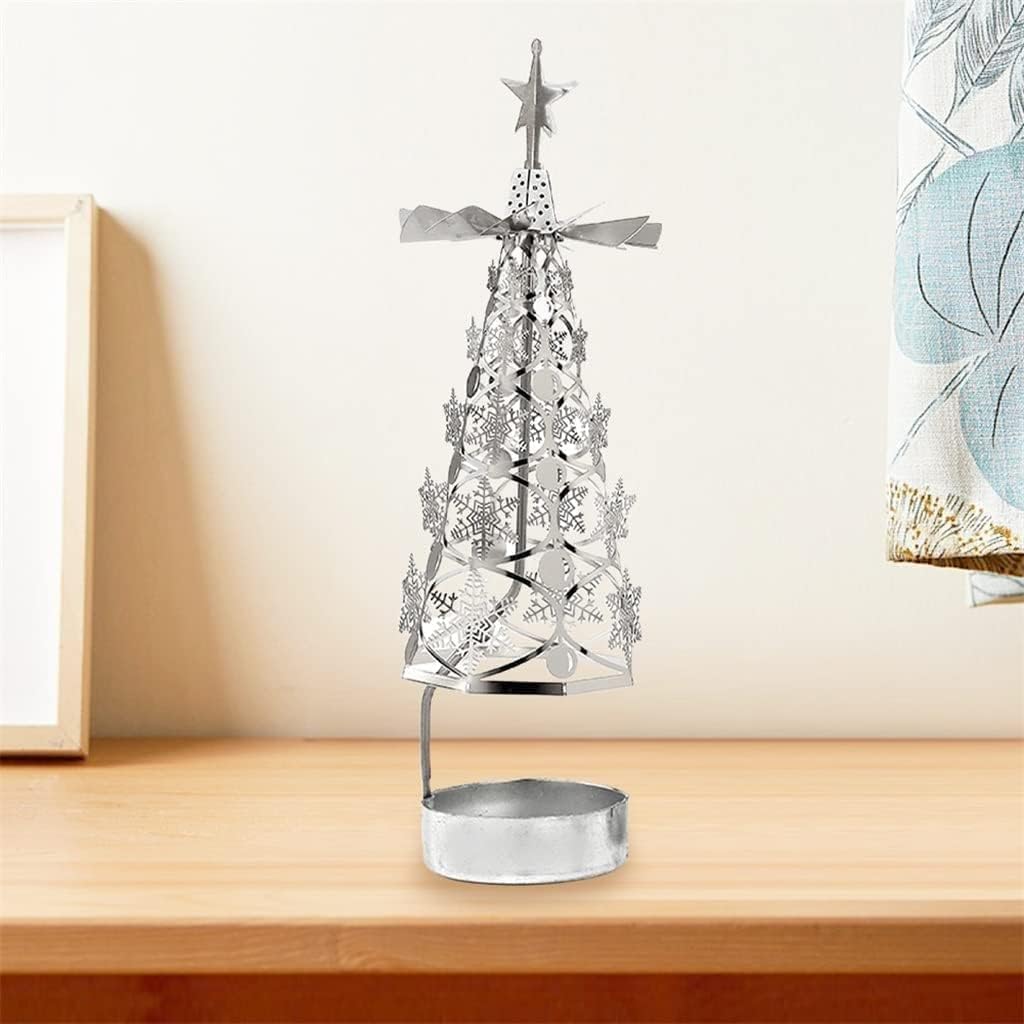 Candle Holders,Desktop Christmas Revolving Lantern Stand Tray Rotating Tealight Tree Shape Candlestick Holder Decoration (Color : Sliver, Size : 6.8 * 22cm) (Color : Sliver, Size : 6.8 * 22cm)
