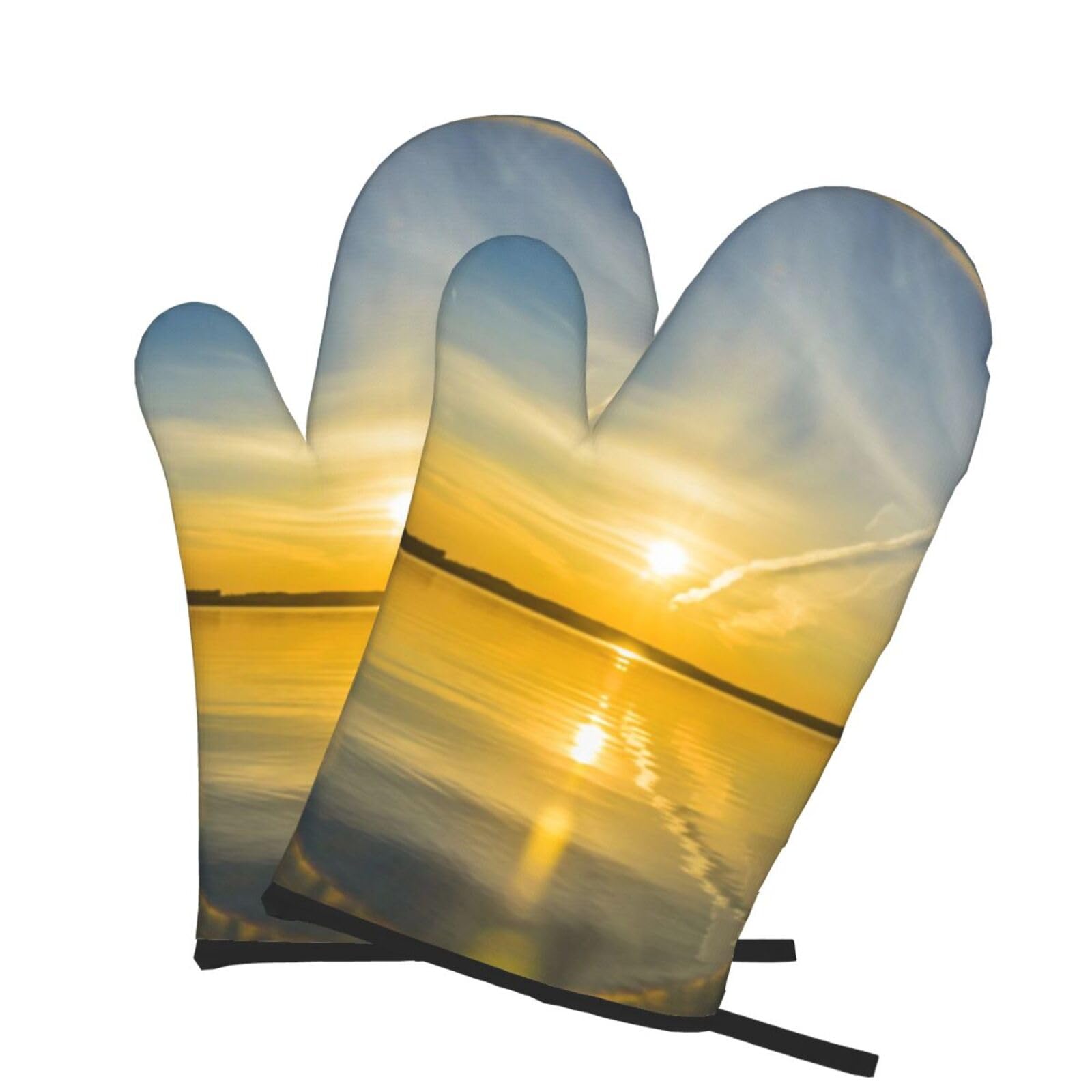 Oven Mitts Set of 2 Pcs, Sunrise horizon Prints Heat Resistant Kitchen Gloves for Cooking Baking Grilling