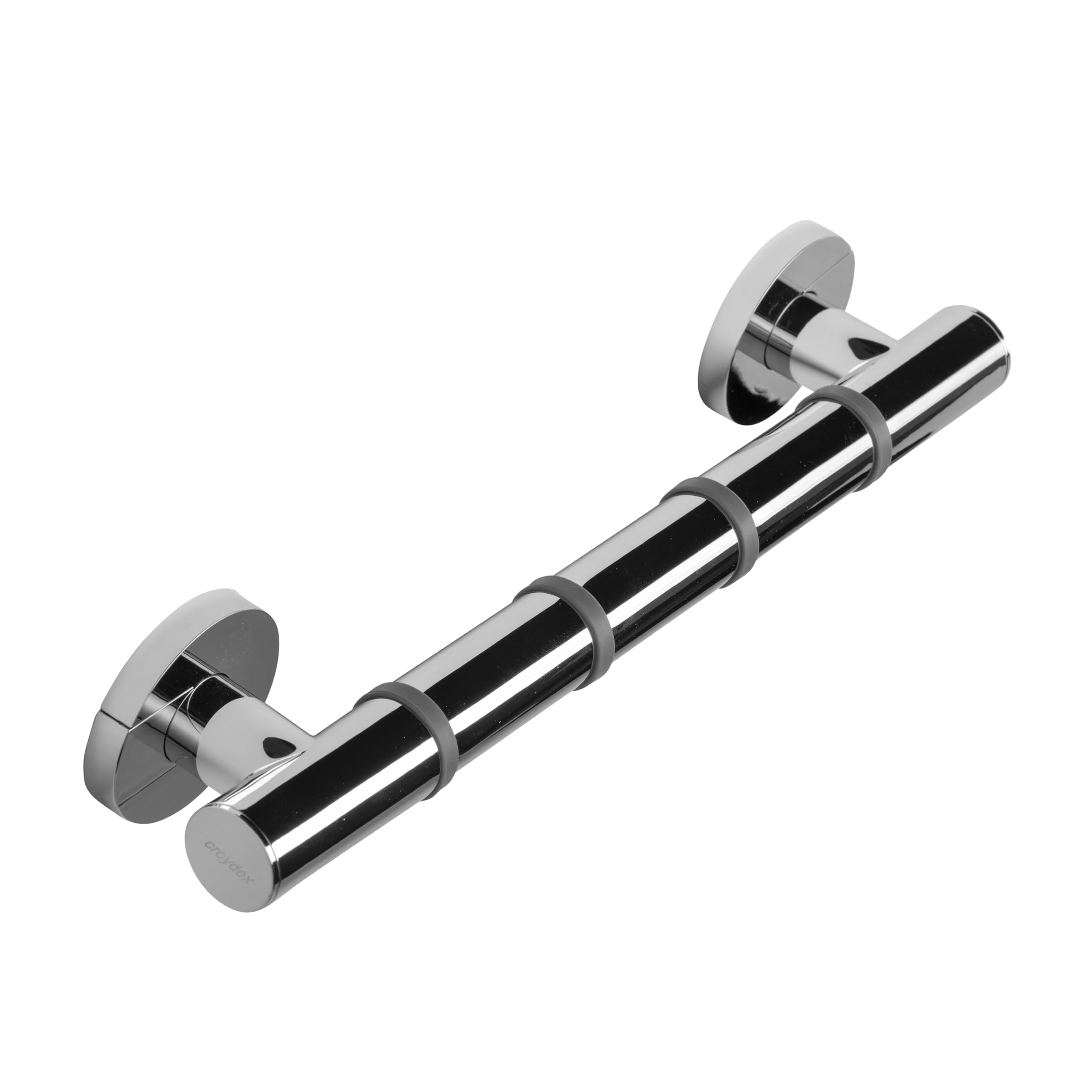 Croydex - Barra doccia antiscivolo con morbide nervature per una comoda presa, anima in alluminio, lunghezza 38 cm, colore: Grigio cromato