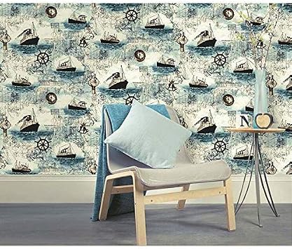 LEPENDOR Decorative Wallpaper Self-Adhesive Wallpaper Retro Style Printed Stick Paper Easy to Apply Peel and Stick Wallpaper (0.45 x 3 m, Nautical Map)