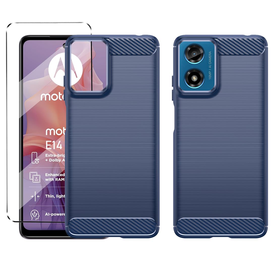 HuiYouMY 2-in-1 Case Compatible with Motorola Moto E14 Cover with 1 Pack Tempered Glass Screen Protector for Motorola Moto E14