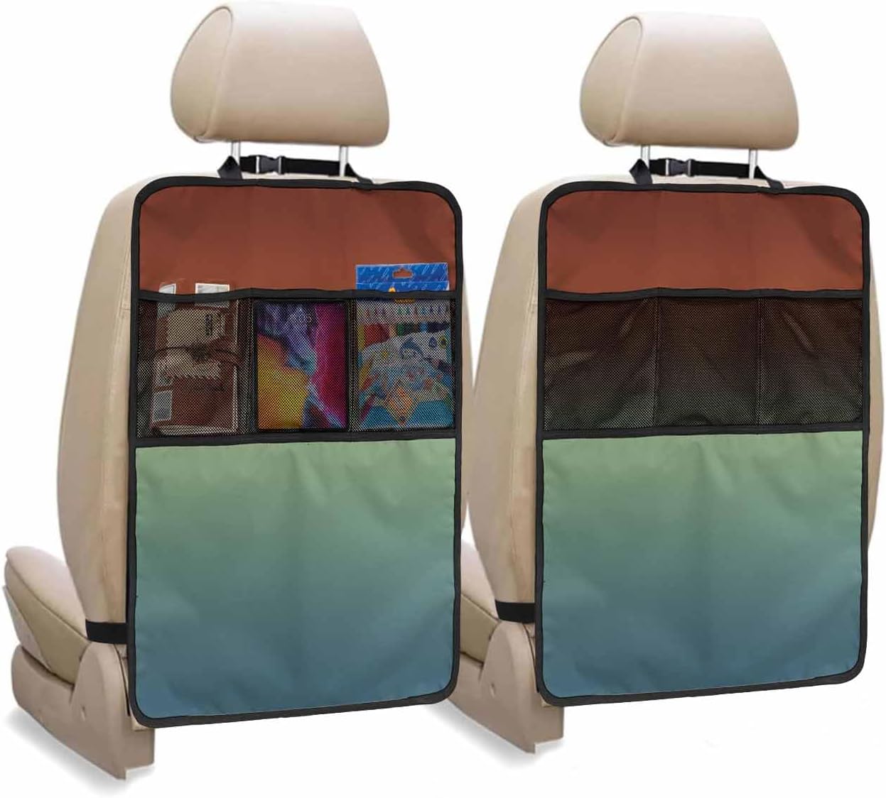 T&H XHome Car Seat Protector, 2 Pack Kick Mats Back Seat Protector Colorful Watercolor Tulip Flower Text Design Waterproof Backseat Cover for Kids Universal Fit Automotive Interior Protectors