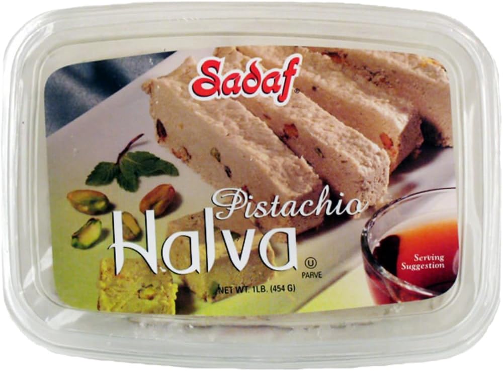 Sadaf Halva Pistachio - Halva Pistachio Dessert for Food Flavoring & Snacking - Sweet Pistachio Halva - Middle Eastern Cuisine - Kosher - 16 oz