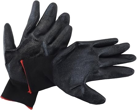 12 Pairs Latex Coated Work Gloves Durable Nitrile Grip Gloves for Gardening Construction Manufacturing(black)