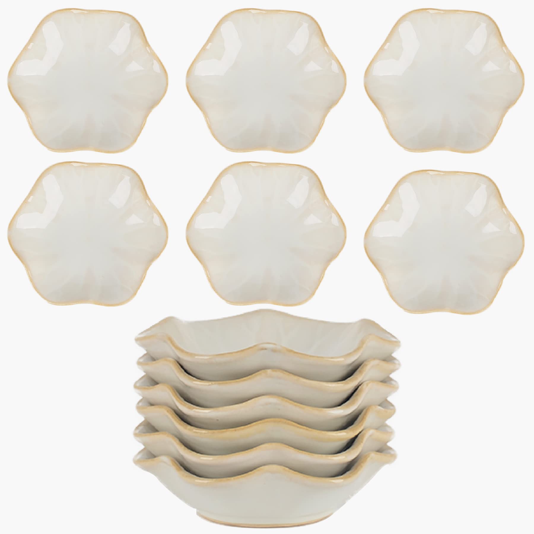 Ceramic Dipping Bowl Set of 6, 3 oz Sauce Dish Flower Small Dipping Sauce Bowls Set of 6, Special Reactive Glazed Mini Dipping Bowls Sushi Tomato Soy Sauce Dish Condiment Finger Bowls, SAIURE