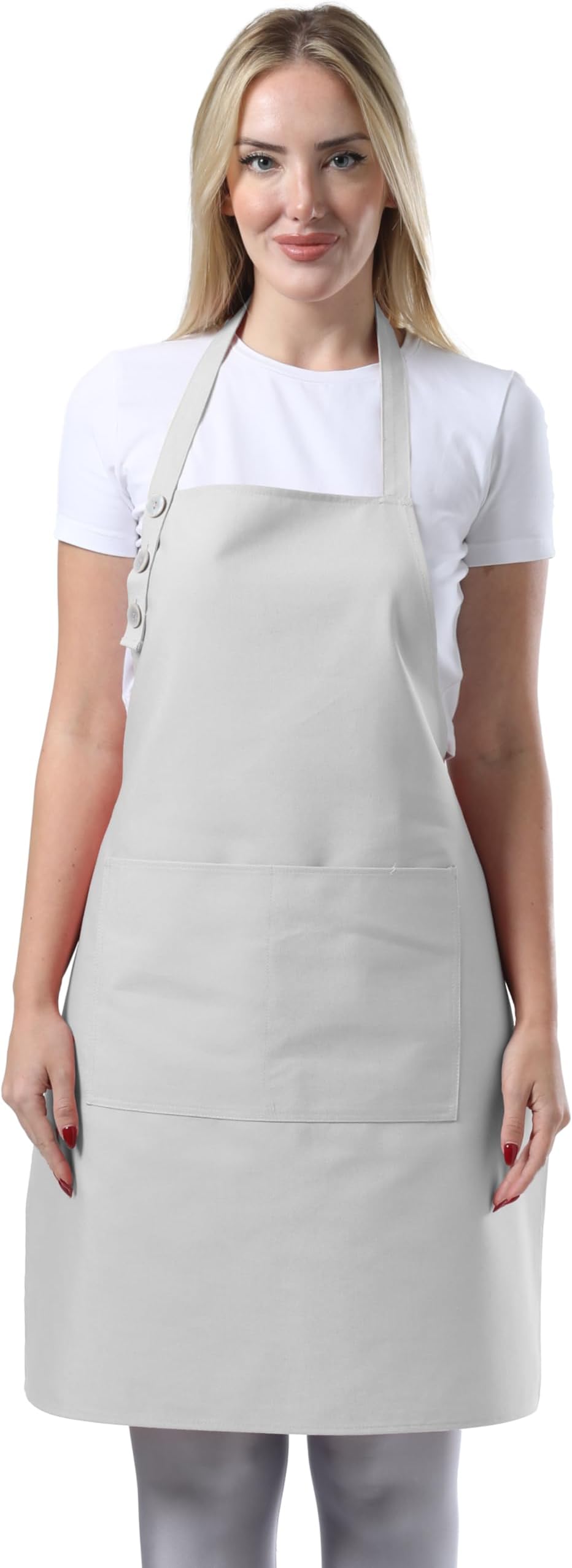 Kitchen Apron Waterdrop Resistant Cotton Apron with adjustable Aprons for Women with Pockets 10 Color option Cooking Silver Apron (Silver)