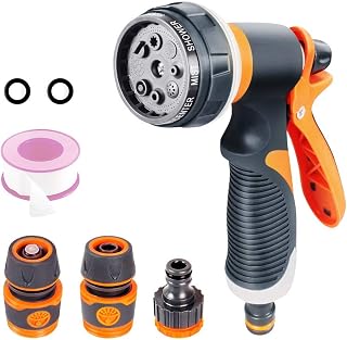 VICKMALL Hose Spray Gun with Hose Connector 8 Adjustable Patterns Hose Gun High Pressure Hose Nozzle with Flow Control Garden Hose Spray Gun for Watering Plants and Lawns Washing Cars and Pets, 50Ft