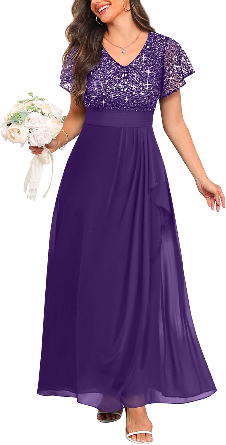 Pinup Fashion Women Plus Size Formal Dresses - Sequin Evening Gowns Wedding Guest Prom Long Dress