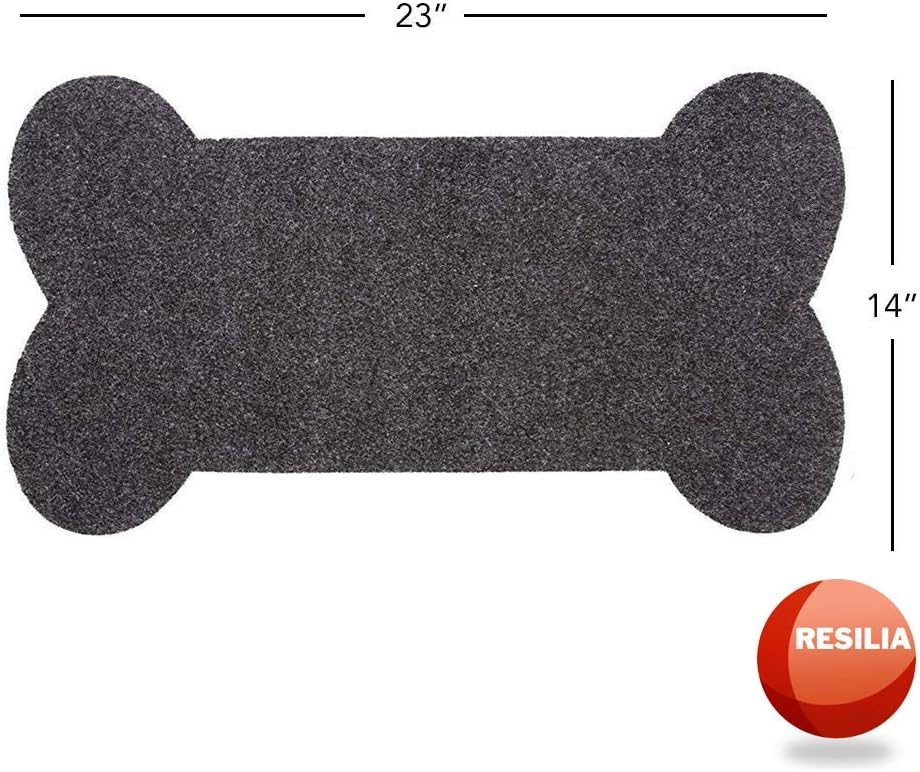 RESILIA Bone Shaped Dog Food Bowl Placemat – Slip-Resistant, Machine Washable Pad, Protects Floors from Water Spills & Stains, Pet Accessories & Supplies, 23 Inches X 14 Inches, Gray