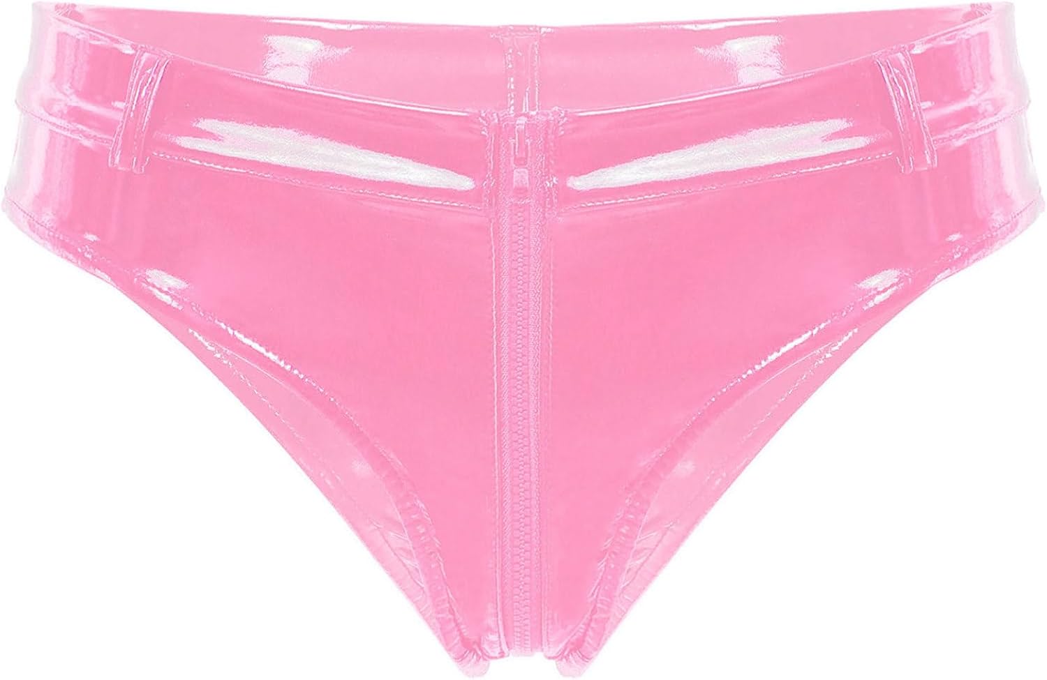 Jhaoyu Men's Latex Booty Shorts Faux Leather Low Waist Rave Bottoms Zipper Crotch Briefs Hot Pants