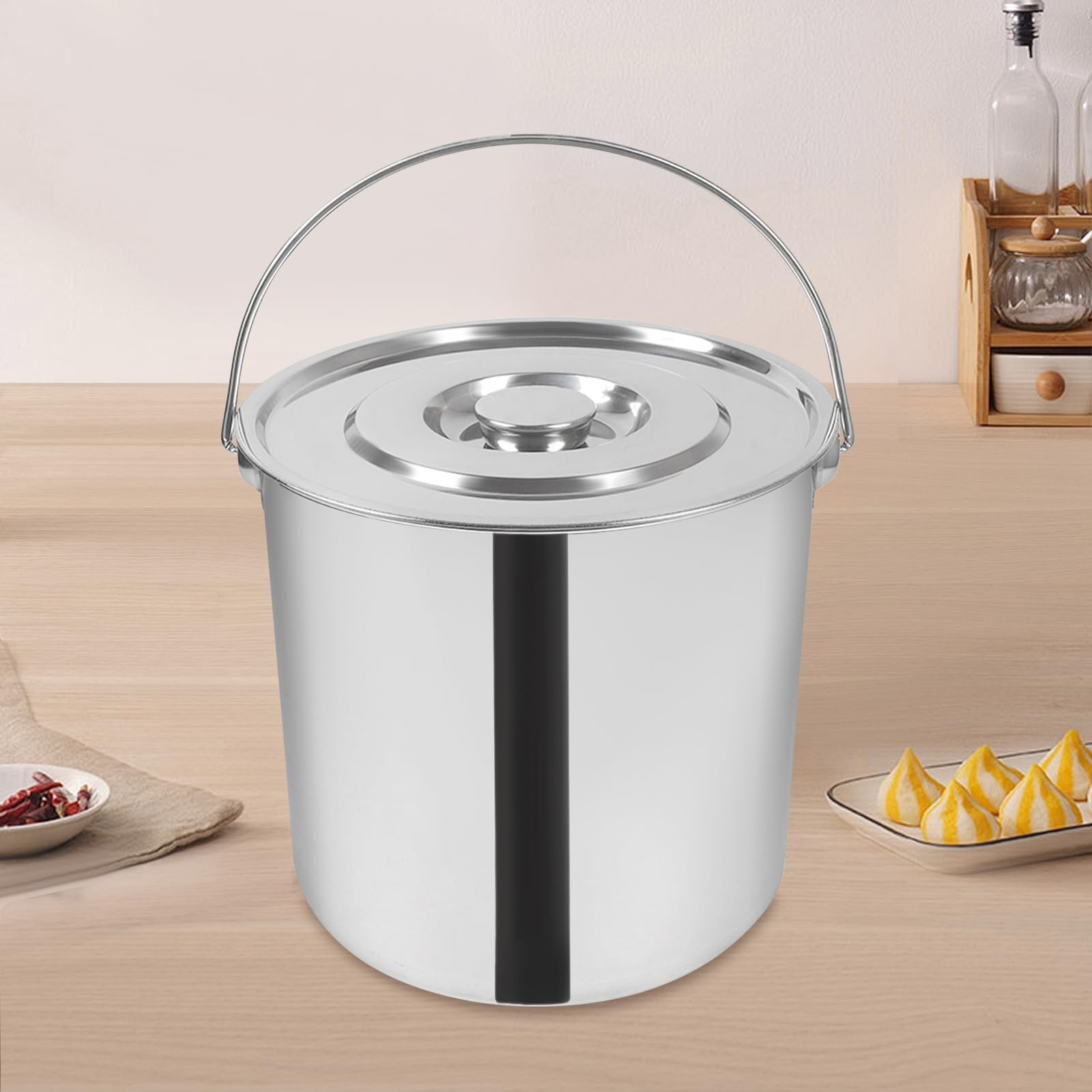 Recipiente de cereales de acero inoxidable, 20 L, hermético, recipiente para harina, recipiente hermético para alimentos, recipiente hermético de metal, cocina, arroz, aceite, cubo con tapa (20 L)