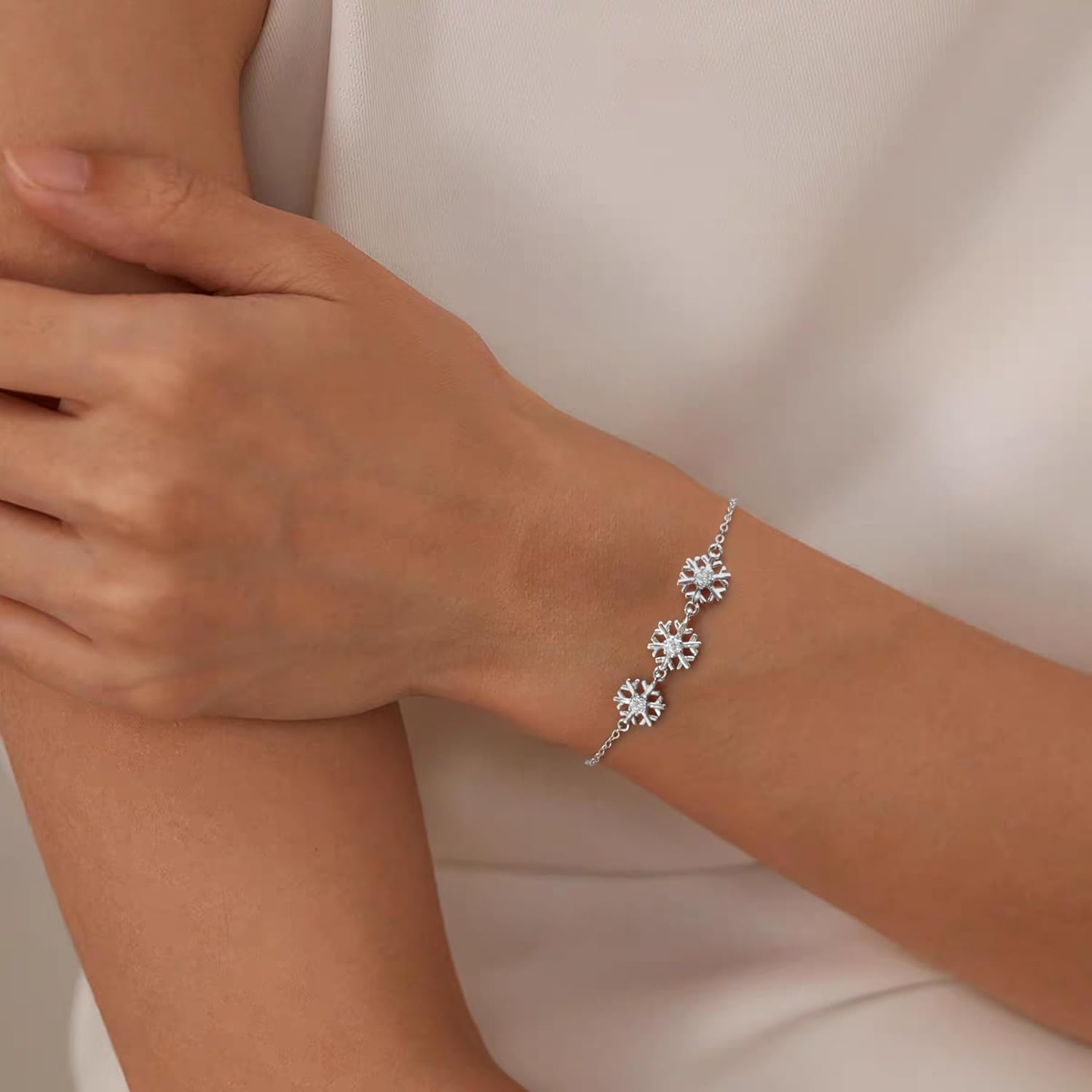Crysdue S925 Sterling Silver CZ Elegant Winter Snowflake Link Bracelet for Women Hand Accessory Jewelry Gifts for Christmas - Image 2