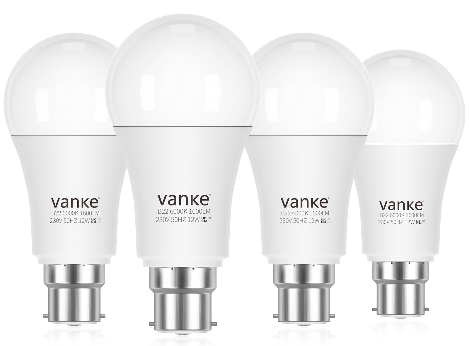 Vanke Bright Bayonet Light Bulb 150W Equivalent, 12W 1600 Lumen B22 LED Bulbs, Cool White 6000K