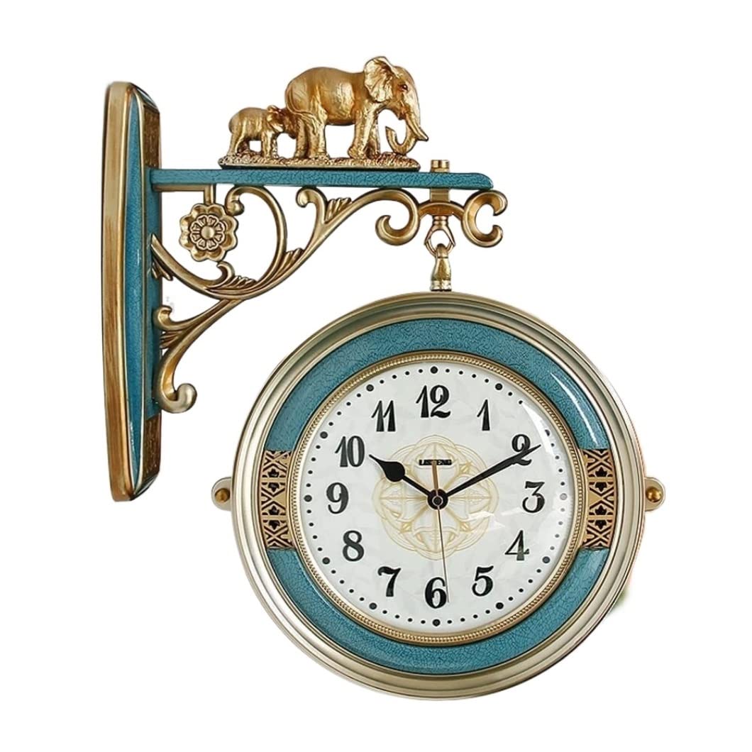 MYUYEE Farmhouse Vintage Clock American Double-Sided Living Room Atmosphere Silent European-Style Quartz Double-Sided Clock Ative Clock for Bedroom Office,A-40.5 * 46cm