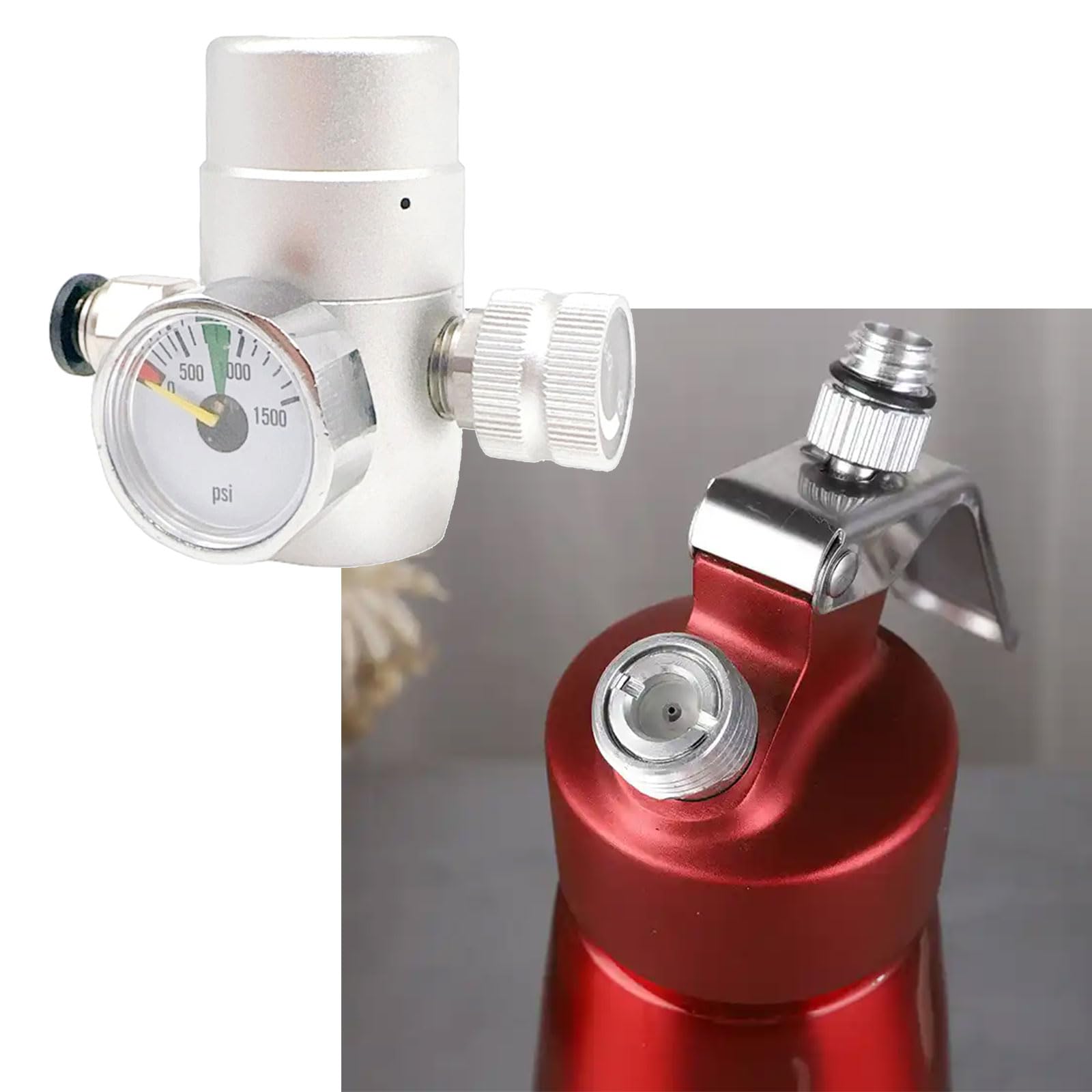 XQZWYFCBJB Pressure Stabilizer for Whipped Cream Maker with 1500psi Pressure Gauge Whipping Device Stainless Steel Whipped Dispenser