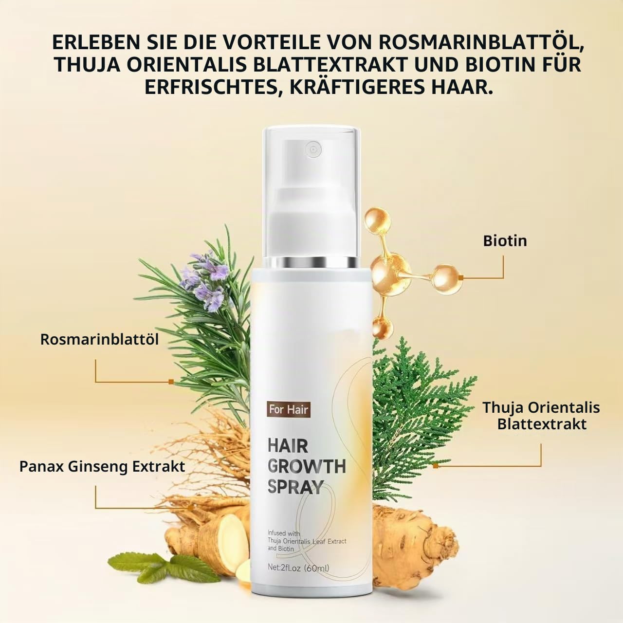 Snidin Haarwuchsspray, Spray gegen Haarausfall für stärkeres und volleres Haar, natürliches Haarverdichtungsserum für trockenes und geschädigtes Haar, fördert dickeres, natürliches Haar,2PCS