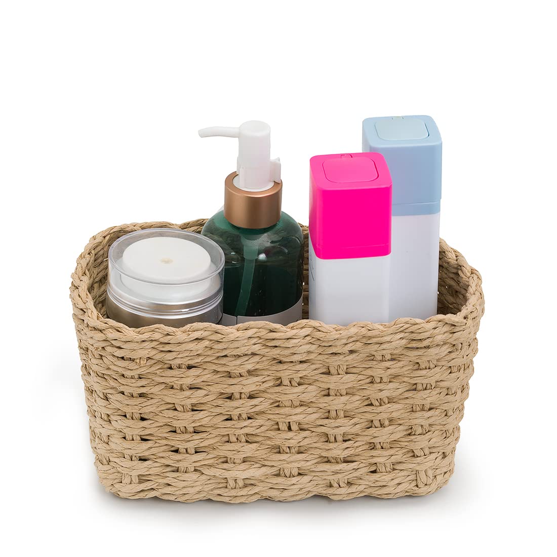 EZOWare Lot de 6 Paniers de Rangement Tissé, Doux Boîtes Conteneurs Décoratif en Corde de Papier pour Maison, Chambre d'Enfant, Salle de Bain, Bureau et plus – Beige, 3 tailles