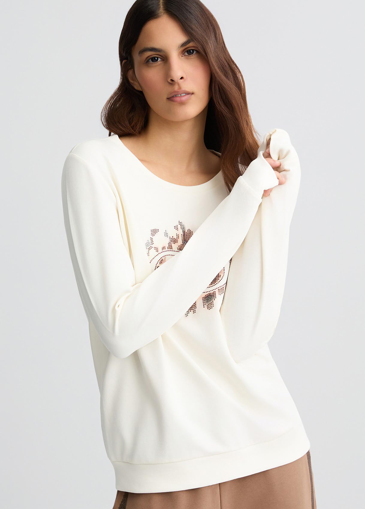 Liu Jo Felpa Leggera Girocollo da Donna con Logo Animalier e Strass, TA5168