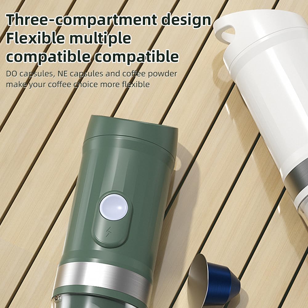 Cafetera eléctrica portátil inalámbrica para Preparar café en frío y Caliente, monodosis, con batería Recargable 3 en 1 de 9600 mAh y 20 Bares.