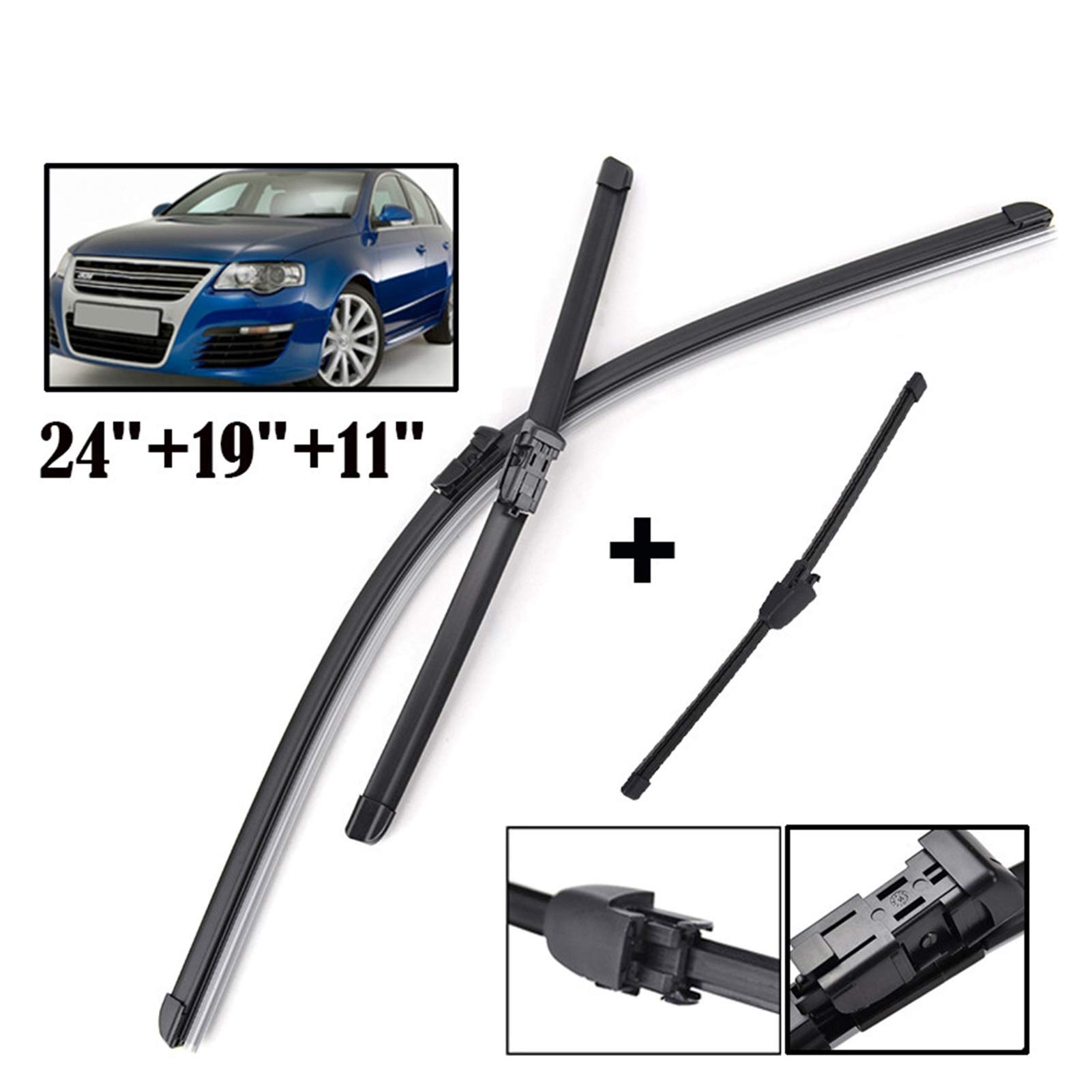 Tergicristalli Set Spazzole Tergicristallo Anteriore Posteriore Per VW Per - B6 2005-2011 Parabrezza Finestra Posteriore Anteriore 24 "+19" +11 "