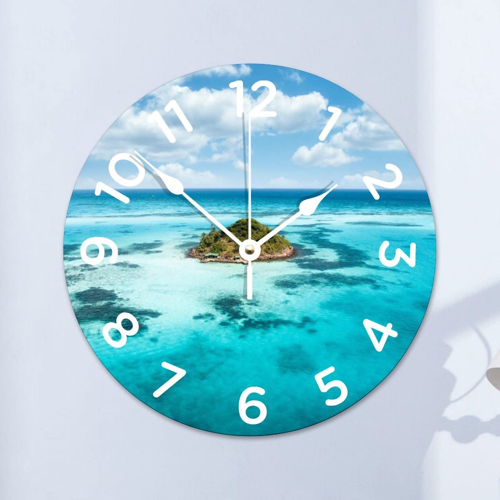 Horloge murale en bois bleu de 38 cm pour le salon et la cuisine