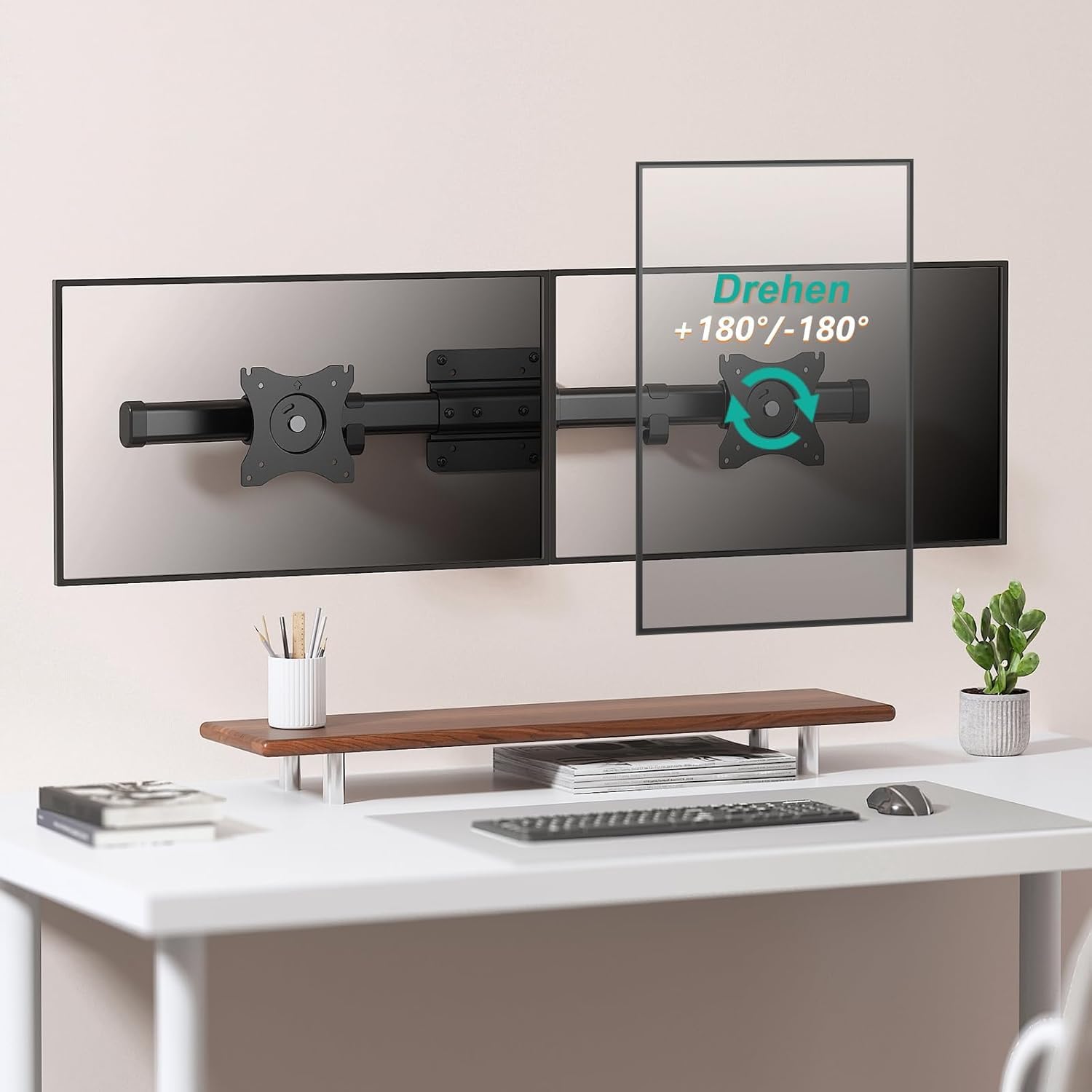 WALI Dual Monitor Wandhalterung,Monitor WandHalterung 2 Monitore bis 27 Zoll-Schwenkbar & Neigbar,VESA 75x75/100x100mm (012ARM),Schwarz