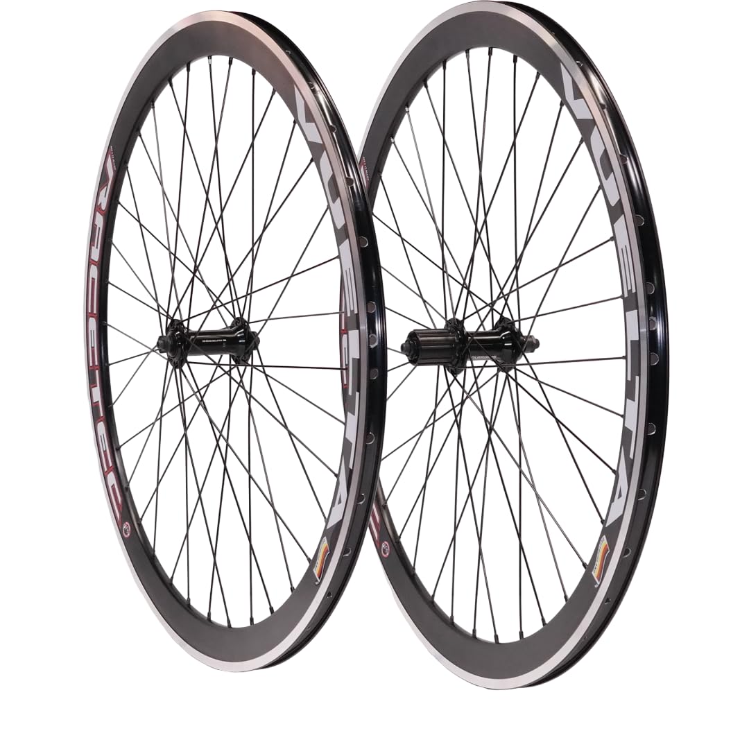 Vuelta Rennrad Laufradsatz 28Zoll inkl. Naben RS 400 - Made in Germany - QR Vorder-&Hinterrad 28Zoll Felgenbremse/V-Brakes Schwarz,622x13c RACETEC Hohlkammerfelge - Rennrad Felgen Set 28 Loch