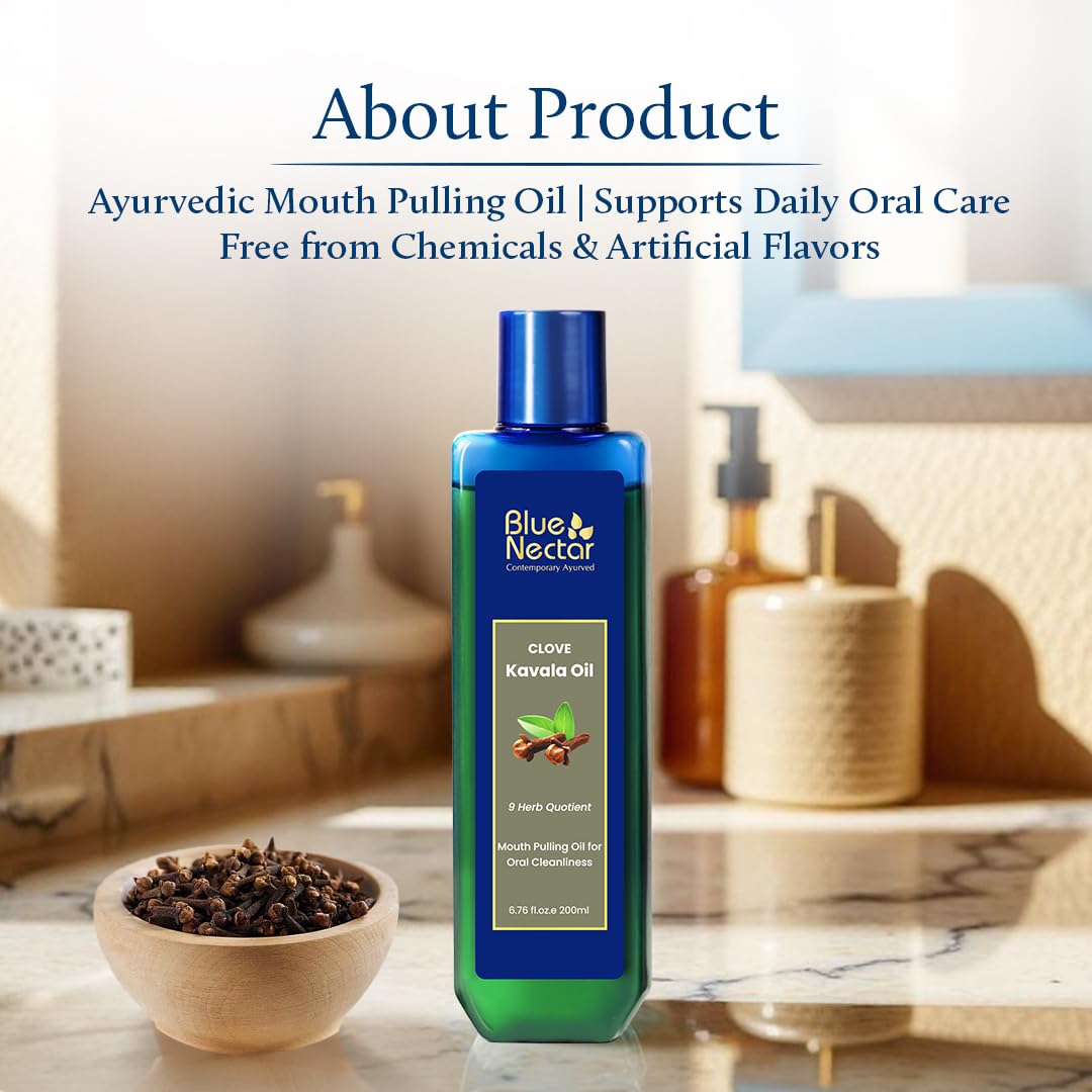 Blue Nectar Collutorio ayurvedico per la cura orale, olio di cocco naturale per la cura orale e alito fresco, collutorio senza alcol (9 erbe, 200 ml)