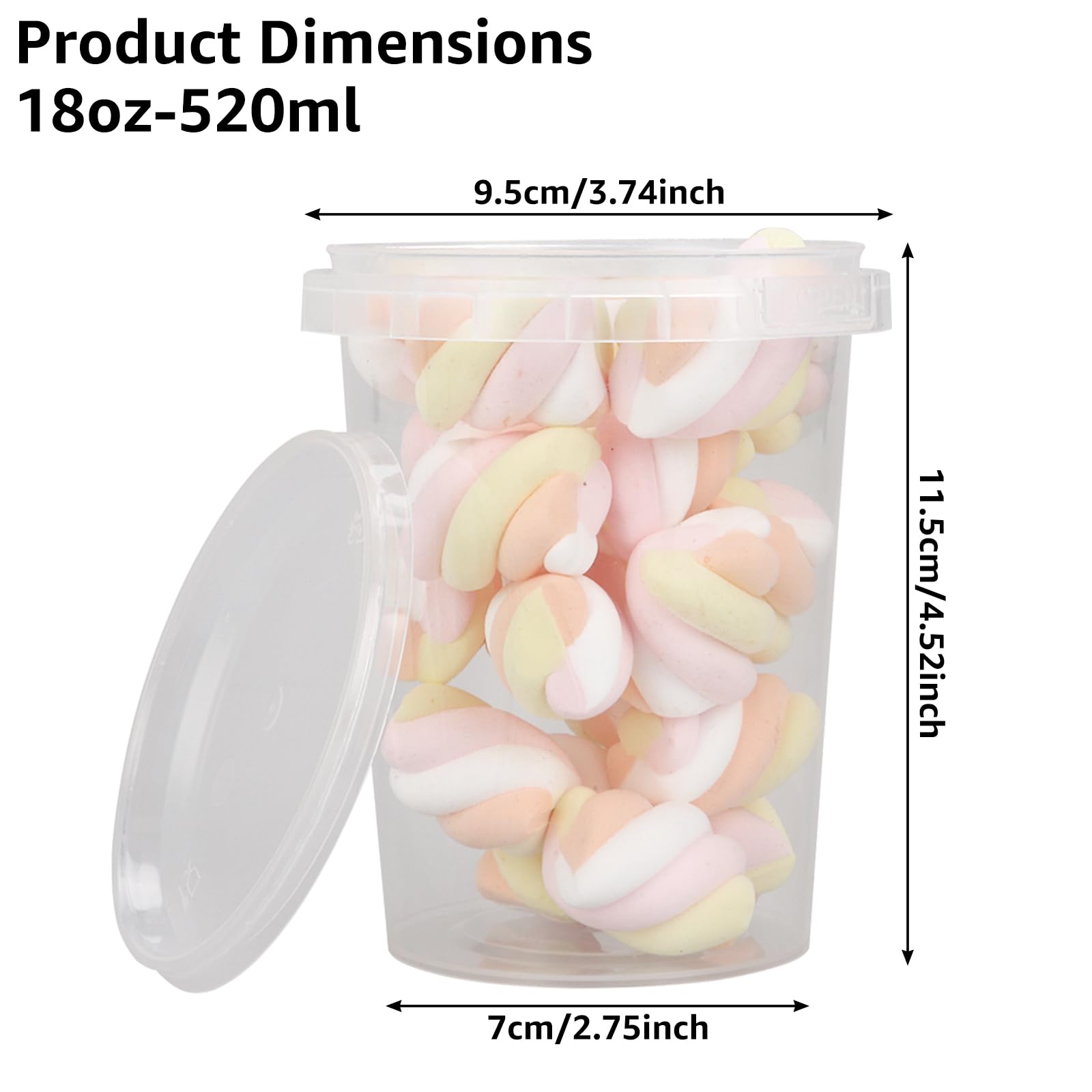 50 contenitori per zuppe per congelatore con coperchio, 520 ml, contenitori per zuppe per congelatore, senza BPA, per zuppe, contenitori in plastica per alimenti da asporto