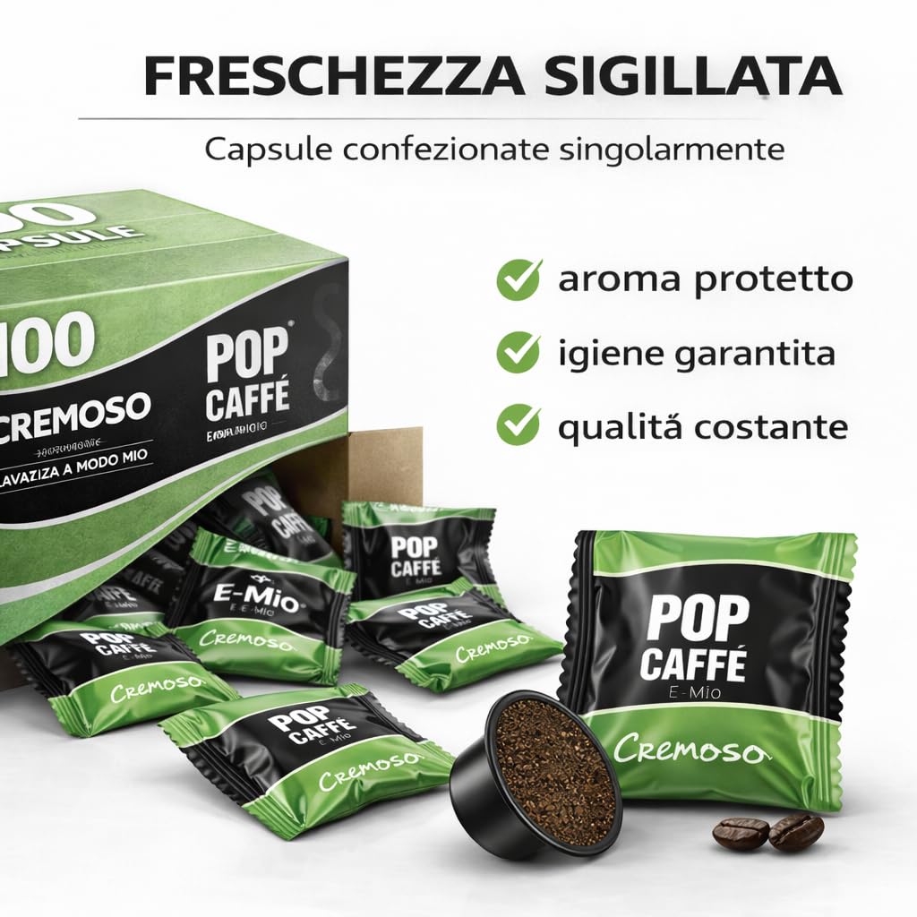 100 Capsule Compatibili Lavazza A Modo Mio – Pop Caffè E-MIO 2 Cremoso – Gusto Intenso e Crema Densa – Miscela Corposa – Confezione Risparmio