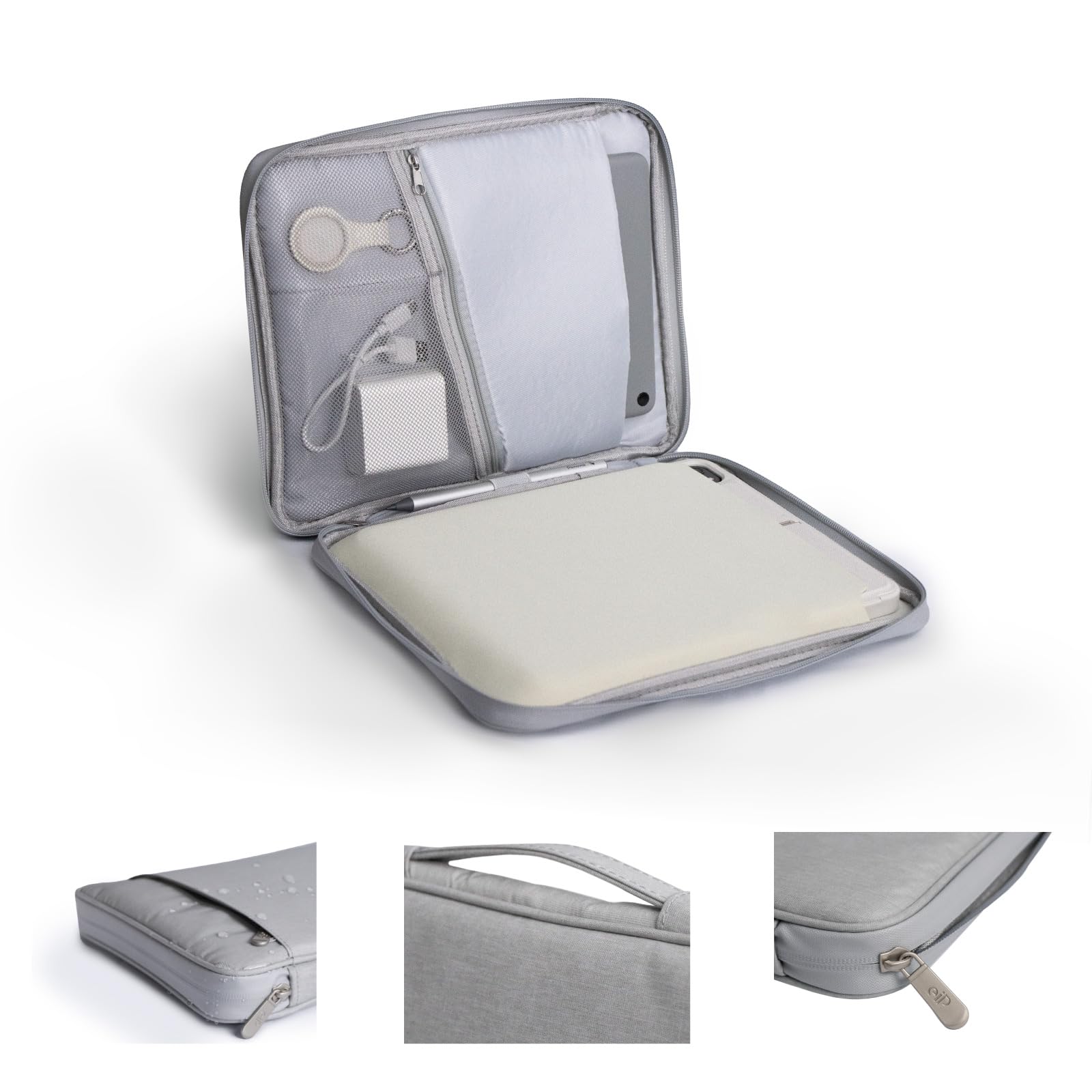 eiP 8-11 inch Waterproof Slim Tablet Carring Case with Handle Sleeve Bag for iPad Pro 11 inch/iPad 7/8/9 10.2 inch/iPad Air 5,4 10.9 inch/Pixel Tablet/Samsung Tab, Fit Keyboard and Pen, Grey