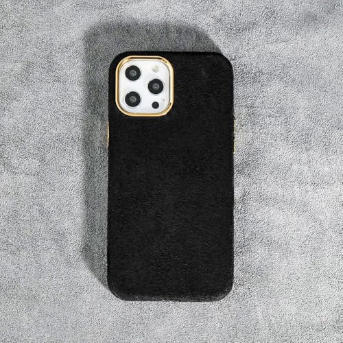 Coque en peluche noire pour iPhone 12 et 11 Pro chaude et antichoc avec placage