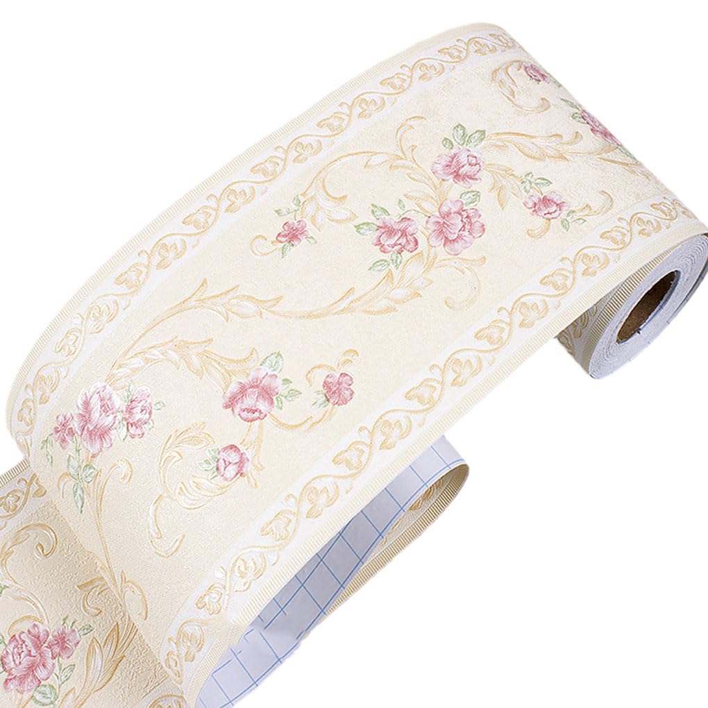SKKWJEGE Creative And Unique Waterproof Wallpaper Border For Home PVC Self Adhesive Kitchen Bathroom Sticker Wall Borders Sticker Beige floret