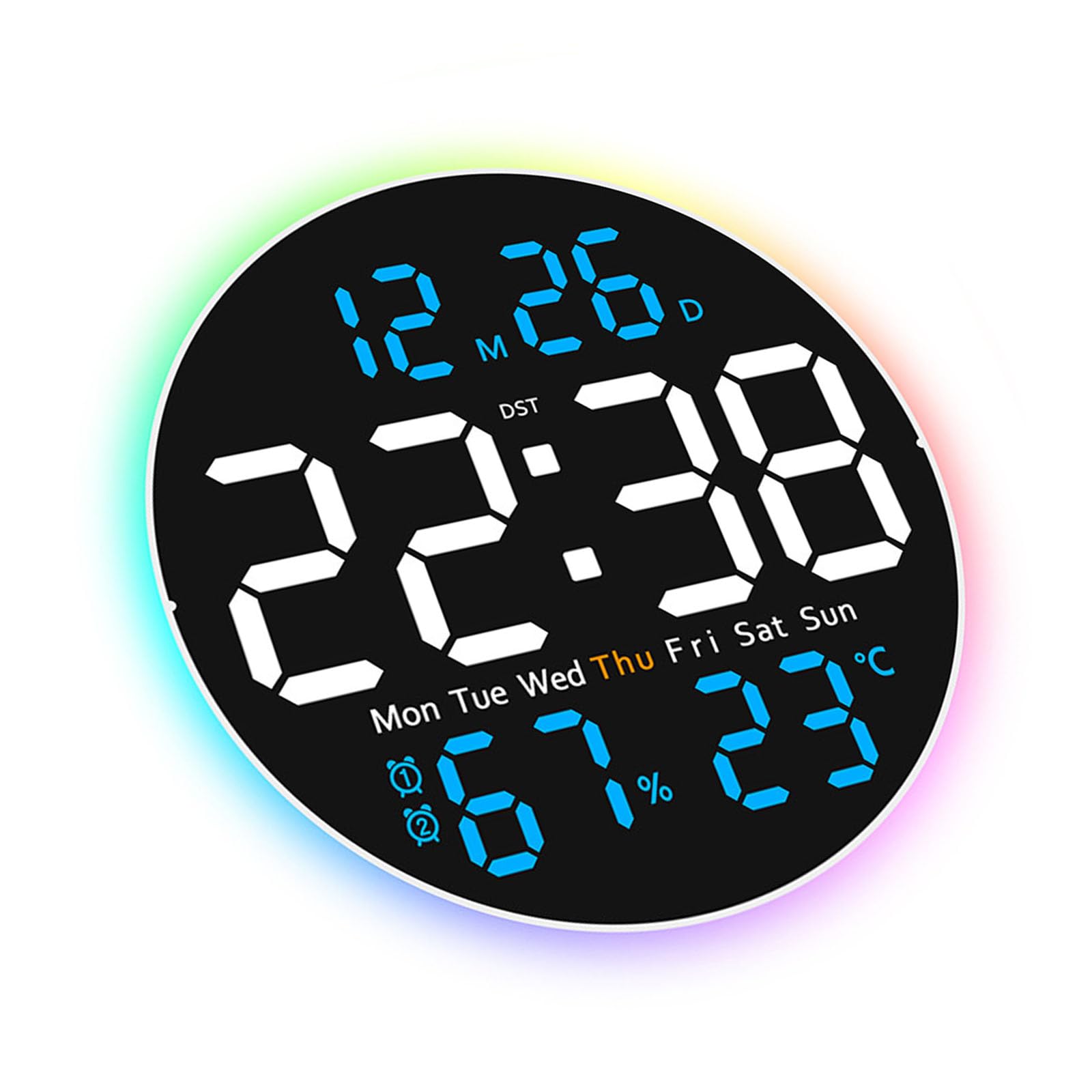 Qsvbeeqj Reloj de pared digital de 10 pulgadas con pantalla LED grande, control remoto, 2 alarmas, opción de color para sala de estar