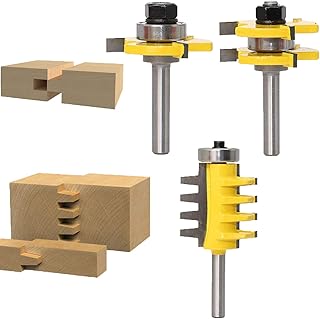 Set of 3 Pcs 1/4-Inch Shank Router Bits, Tongue and Groove Router Bit With Finger Joint Router Bit For Doors, Tables, Shelves, Walls, DIY Woodworking