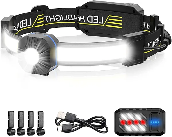 Spriak LED Headlamp, 1000lumens 230° Widebeam Headlight, USB Rechargeable HeadLamp with Red Taillight, Lightweight Waterproof Headband Light for Camping Running Hiking, Hard Hat Headlamp
