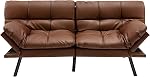 KOMFOTT Futon Sofa Bed, 72" Memory Foam Convertible Futon Couch with Adjustable Backrest & Armrests, Metal Legs, Modern Loveseat Sleeper Bed Split-Back Sofa for Small Apartment, Brown