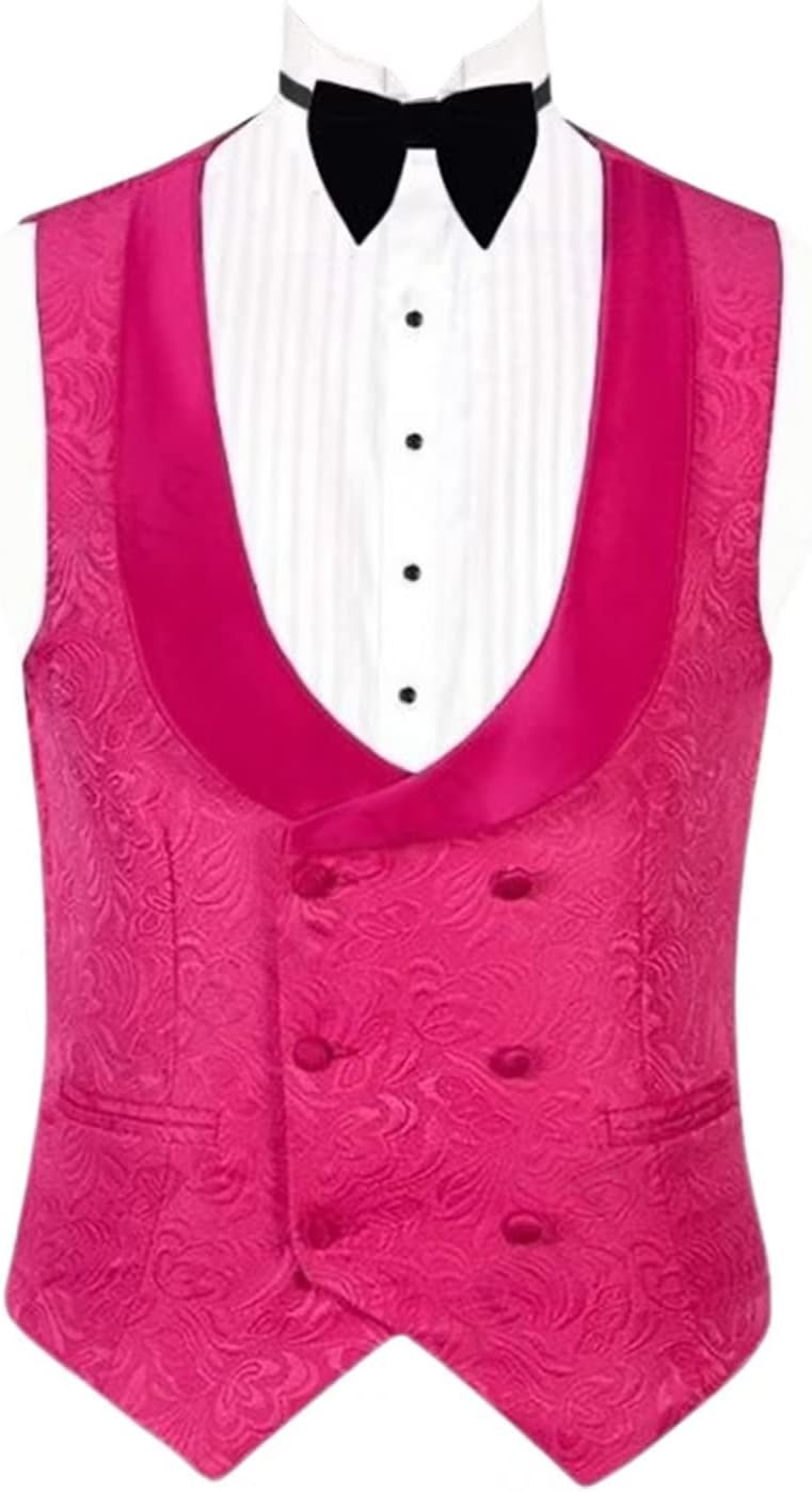 Men's Jacquard Suit Vest Double Breasted Flower Paisley Wedding Dinner Waistcoat