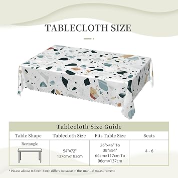 Lace Rectangular Tablecloth 183x137 Cm - White Terrazzo Printed Washable Table Cloth Waterproof Wrinkle Free Table Decoration Table Cover