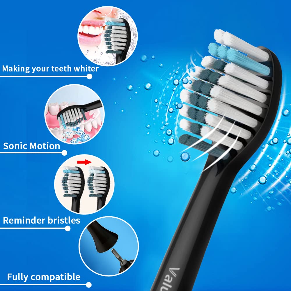 16 Stück Whitening Clean Ersatzbürsten Kompatibel mit Philips Sonicare Elektrische Zahnbürste, 8er Weiß und 8er Schwarz Aufsteckbürste. (Packung mit 2)