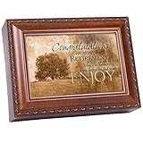 Cottage Garden Congrats Retirement Enjoy Woodgrain Rope Trim Jewelry Music Box Plays Wonderful World