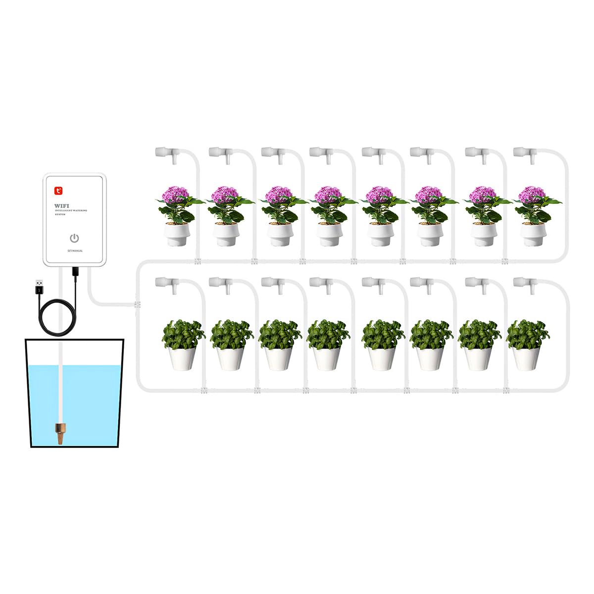 WANGCL Sistema di irrigazione Automatico WiFi Smart Timer Waterer Telecomando Tramite App Compatibile con Tuya Smart Life per Piante in Vaso da Balcone Fiorite Piante da Patio