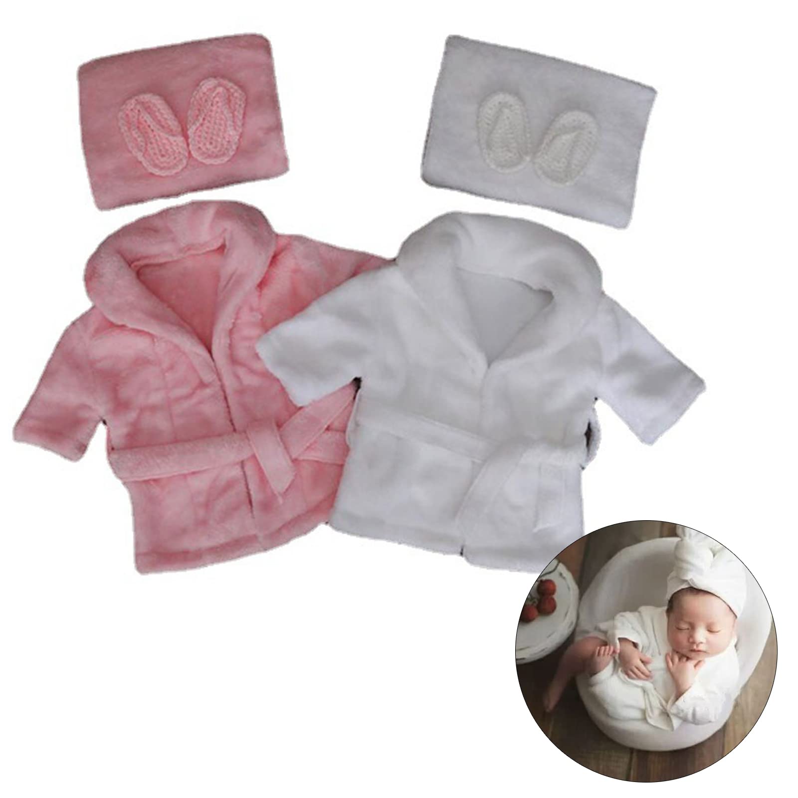 Juego de albornoces para fotos de bebé recién nacido con toallas para niños y niñas de 0 a 6 meses, color blanco