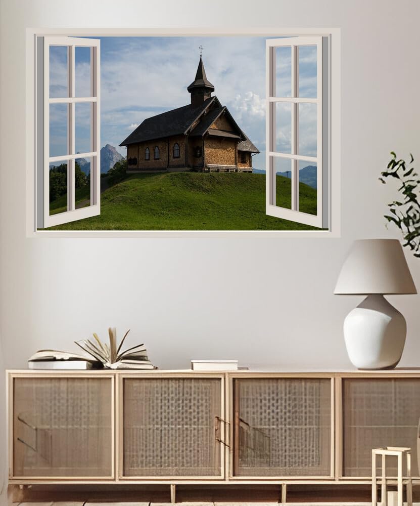 JVERF - JZZA29948 Switzerland Mountains Stoos Eukterion Alps| Self-Adhesive Open Window Wall Sticker