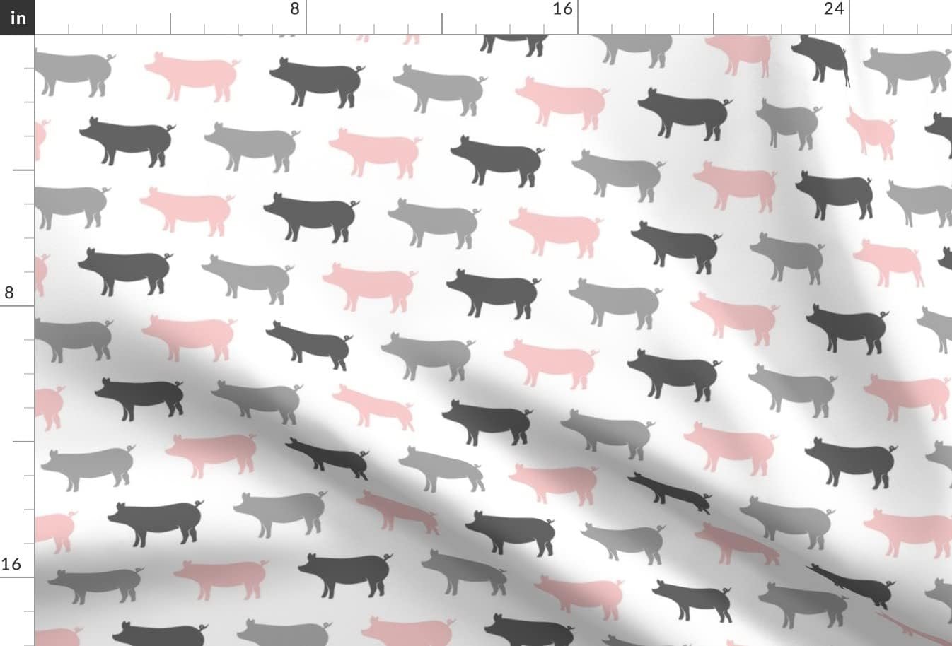 Spoonflower Fabric - Pigs Pink Gray Farm Animals Nursery Pig Piggies Printed on Minky Fabric by The Yard - Sewing Baby Blankets Quilt Backing Plush