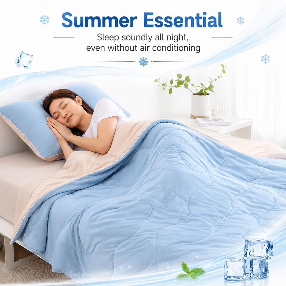 Piumino in Fibra di rinfrescante Rinfrescanti Q-max 0,28 Trapuntino Reversibile Coperta Leggera Estate Copriletti Trapunte Leggera Fresco Copriletto Trapuntato (Verde Chiaro,150x200cm)