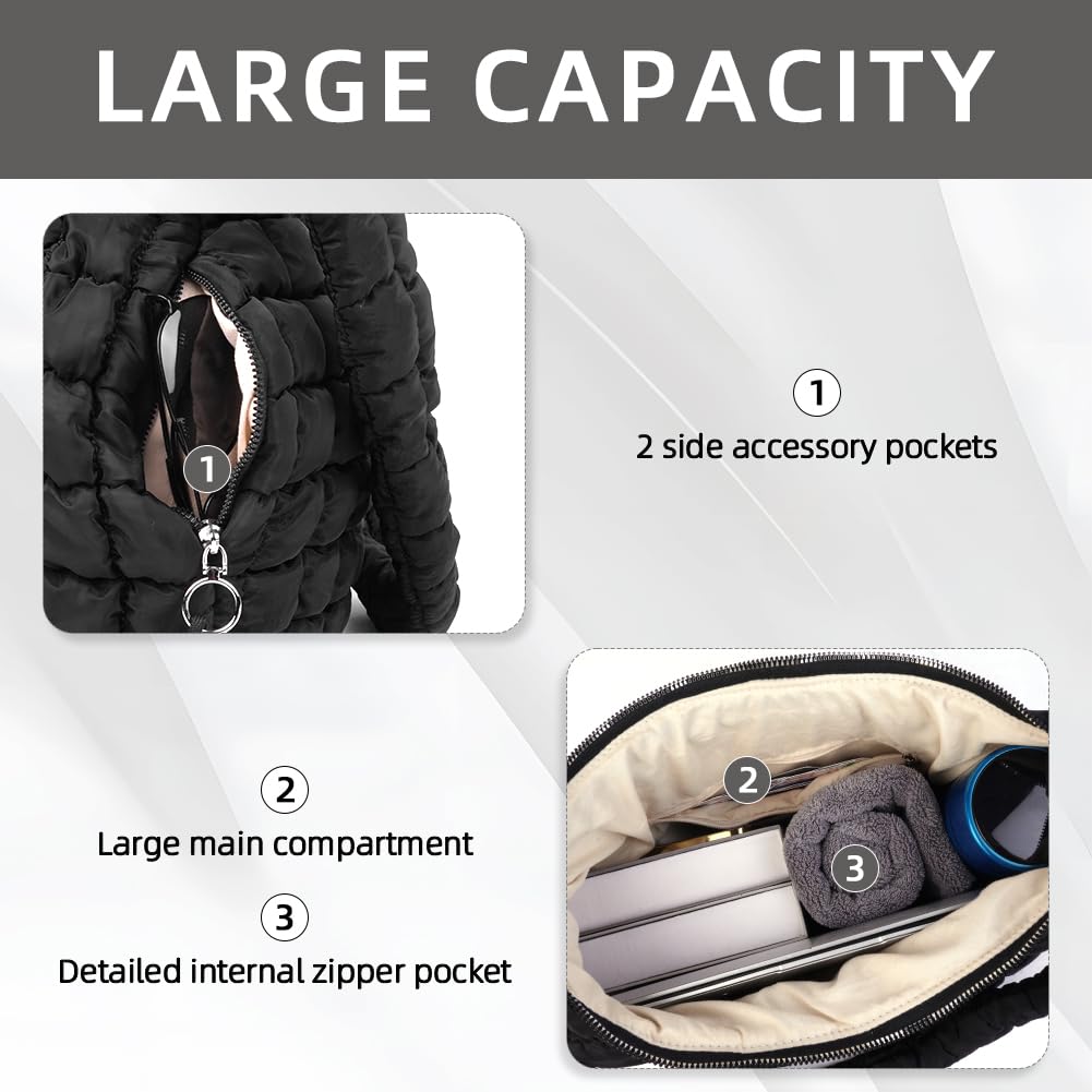 Aucuu Sac Fourre-tout Matelassé, Sac Matelassé Femme, Sac à Main Matelassé Femme en Nylon, grand sac à main rembourré en duvet de coton doux, Sac Fourre-tout Rembourré Matelassé Mode Décontracté